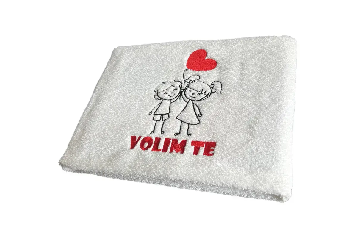 Vezeni peškir Volim te sa aplikacijom 70x140